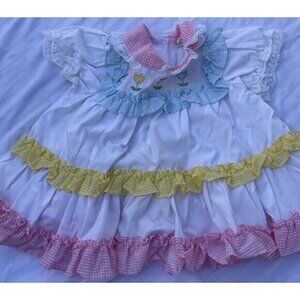 Vintage 70’s Girl Baby Dress 6-9 months Multicolor White Flower Pink Yellow